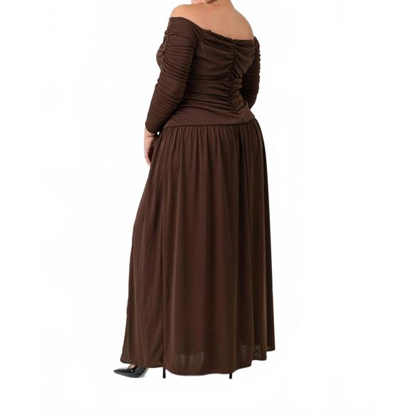 NEW TANYA TAYLOR marla off-shoulder maxi dress - plus in mocha